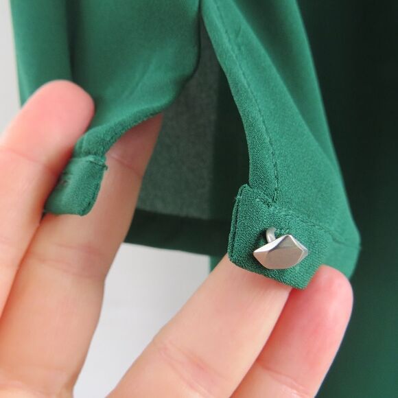 Anthropologie Womens 0 Petite HD in Paris Dara Green Laser Cut Minimalist Blouse - Picture 9 of 15